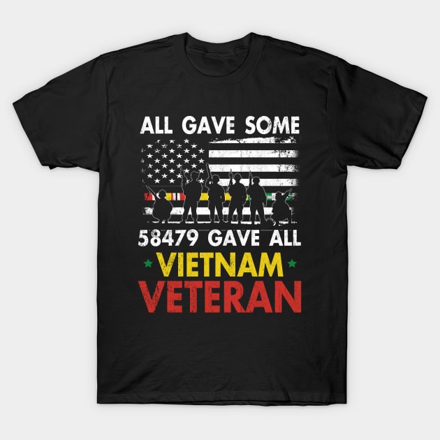 Vietnam Veteran All Gave Some 58,479 Gave All T-Shirt with Soldiers Statue and Service Ribbon T-Shirt by Otis Patrick